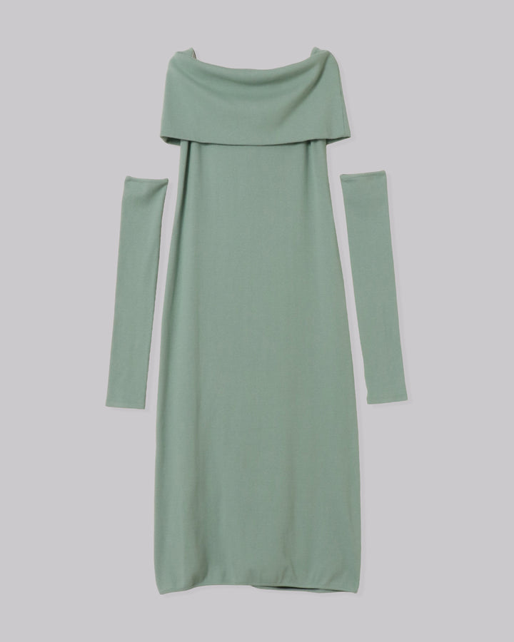OFF-SHOULDER RIB DRESS WITH ARM WARMER
