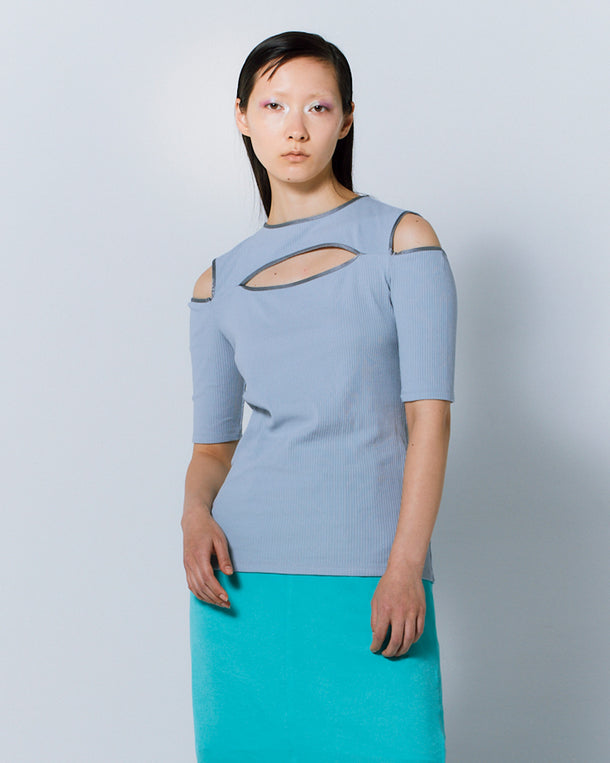 NOTCH DESIGN TERECO RIB HALF SLLEVE TOPS