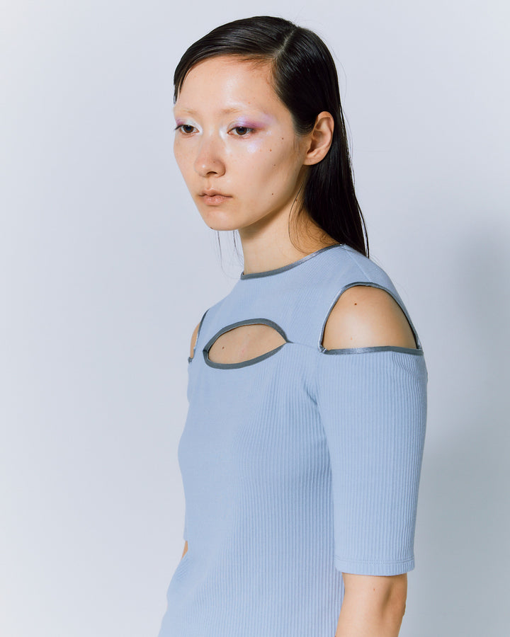 NOTCH DESIGN TERECO RIB HALF SLLEVE TOPS