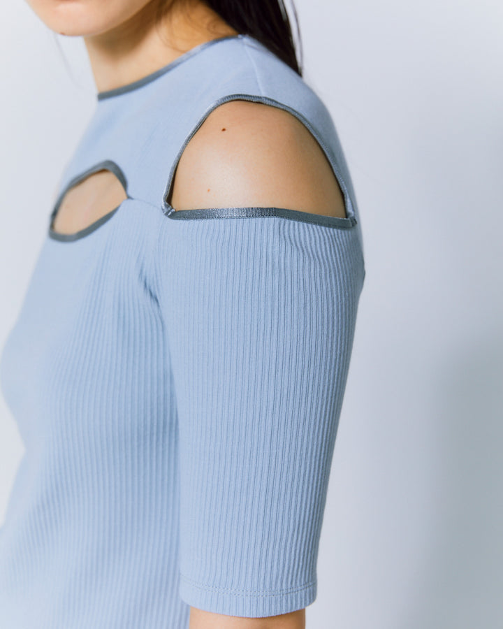 NOTCH DESIGN TERECO RIB HALF SLLEVE TOPS