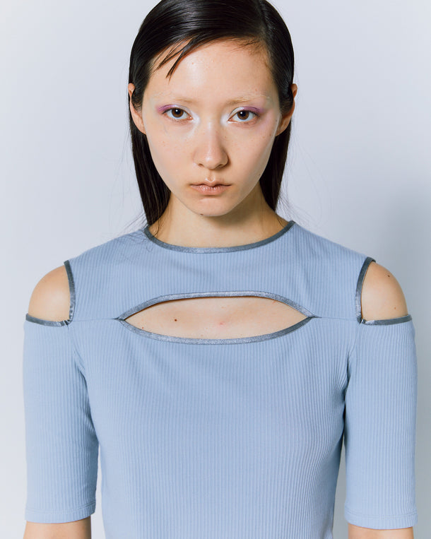 NOTCH DESIGN TERECO RIB HALF SLLEVE TOPS