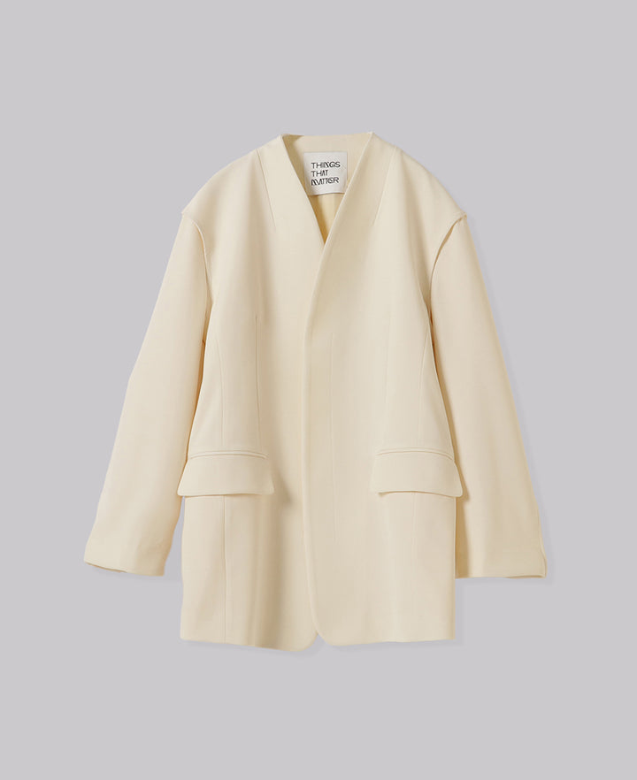 DOUBLE CLOTH COLLARLESS JACKET