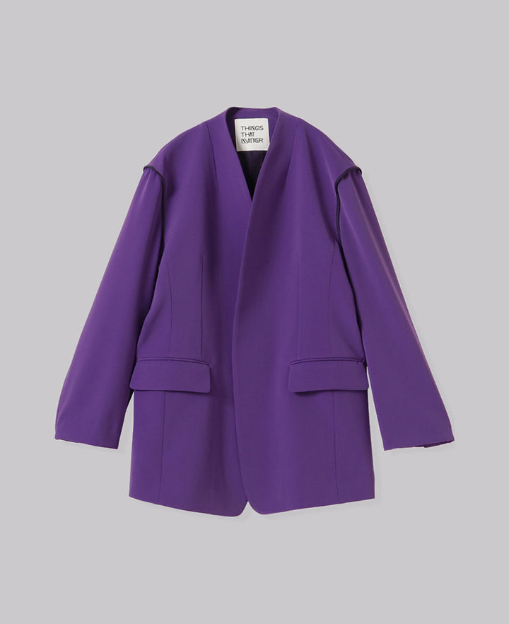 DOUBLE CLOTH COLLARLESS JACKET