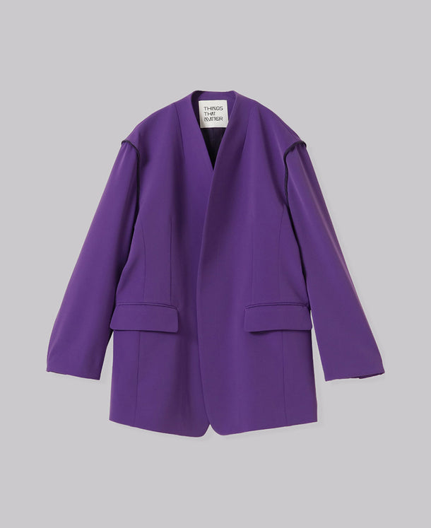 DOUBLE CLOTH COLLARLESS JACKET