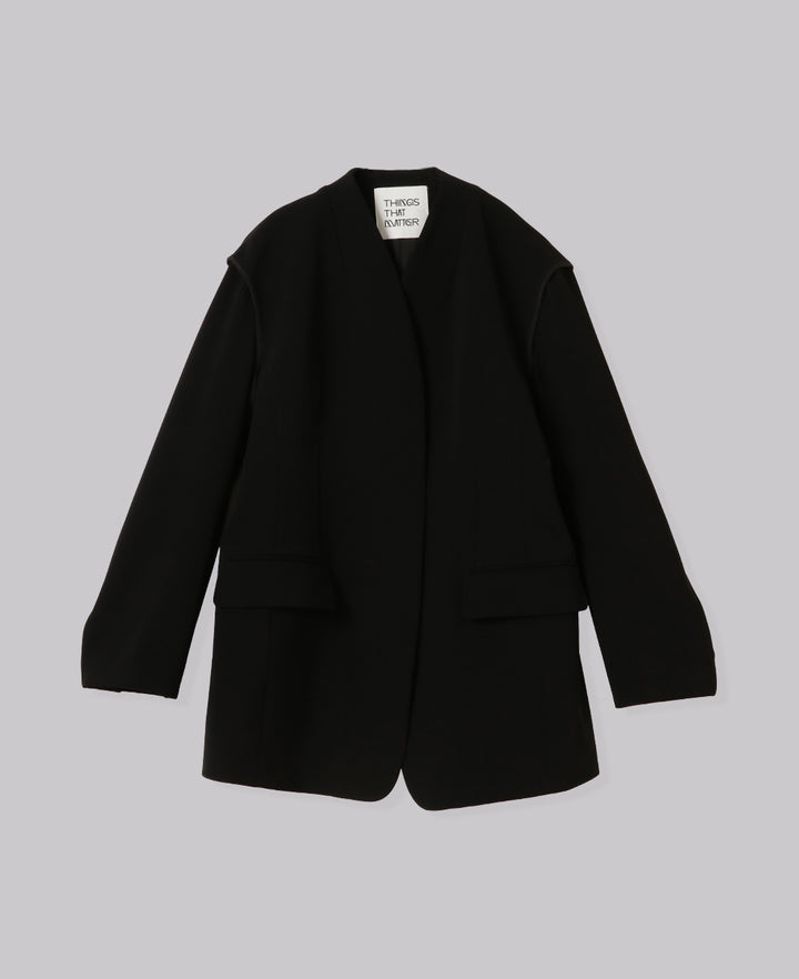 DOUBLE CLOTH COLLARLESS JACKET
