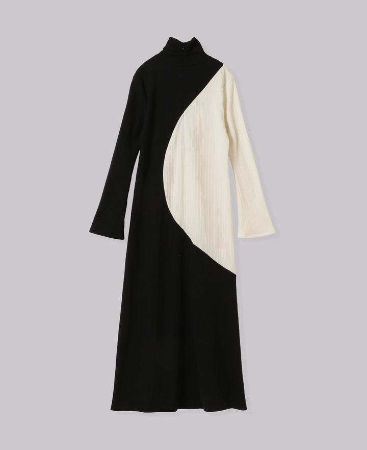 CONTRAST HIGH NECK RIB MAXI DRESS