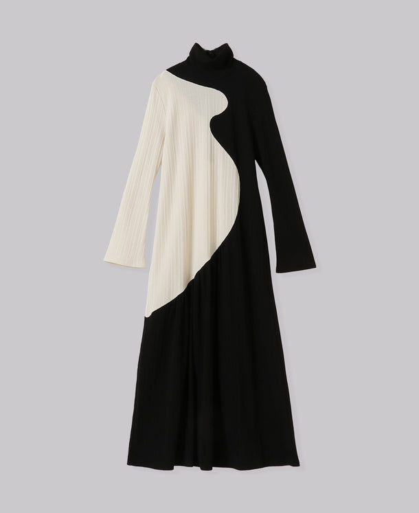 CONTRAST HIGH NECK RIB MAXI DRESS