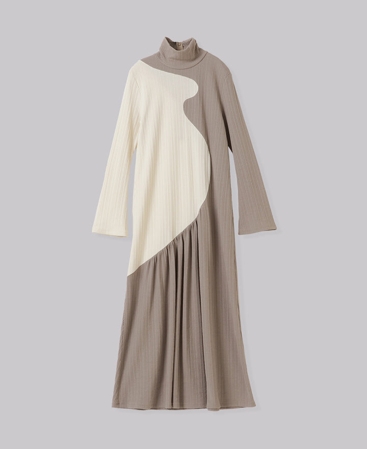 CONTRAST HIGH NECK RIB MAXI DRESS