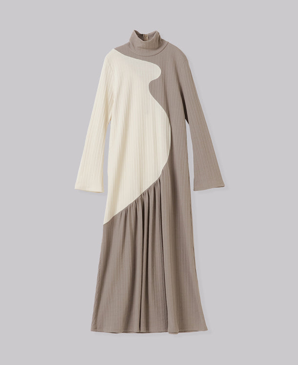 CONTRAST HIGH NECK RIB MAXI DRESS