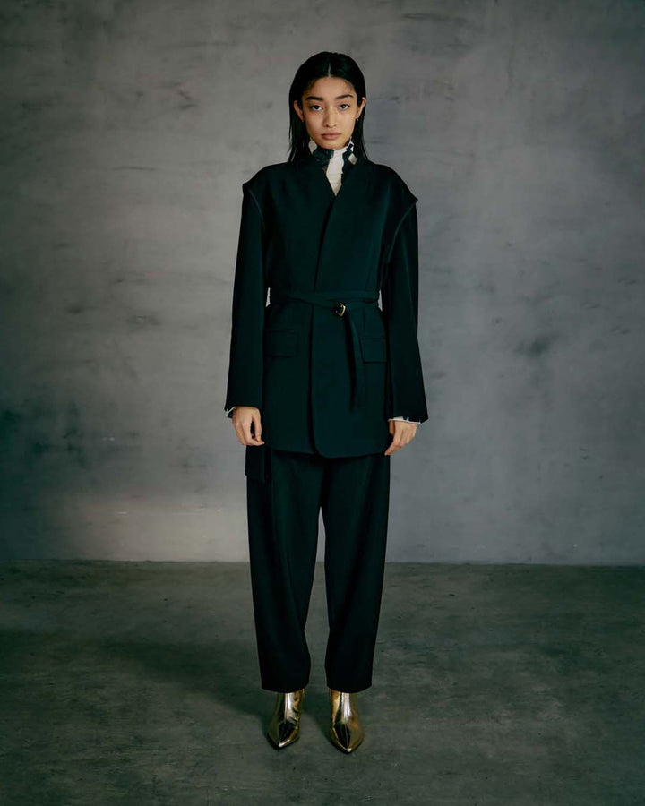 DOUBLE CLOTH COLLARLESS JACKET