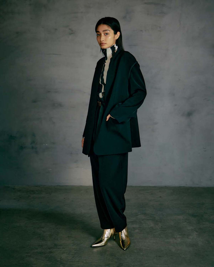 DOUBLE CLOTH COLLARLESS JACKET