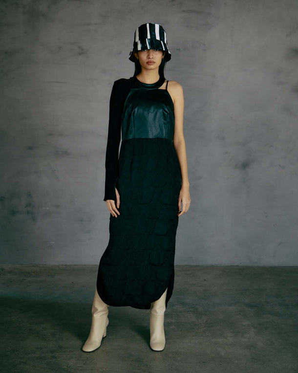 CONFLICTING HALTER NECK DRESS