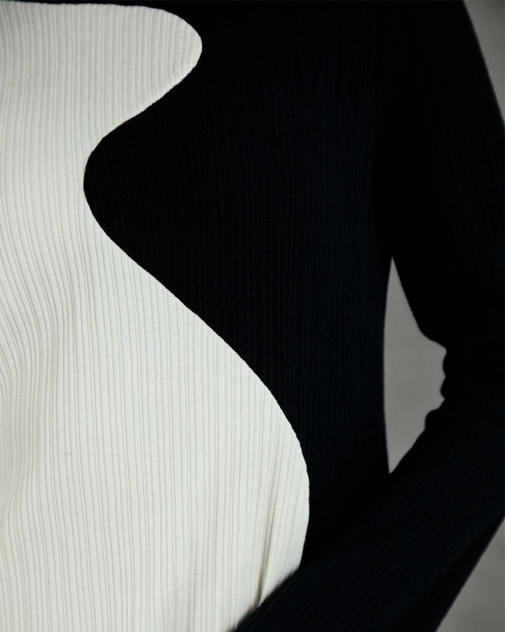 CONTRAST HIGH NECK RIB MAXI DRESS