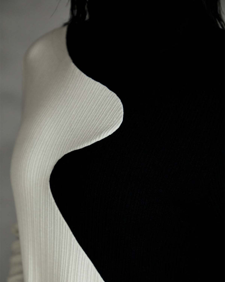 CONTRAST HIGH NECK RIB MAXI DRESS