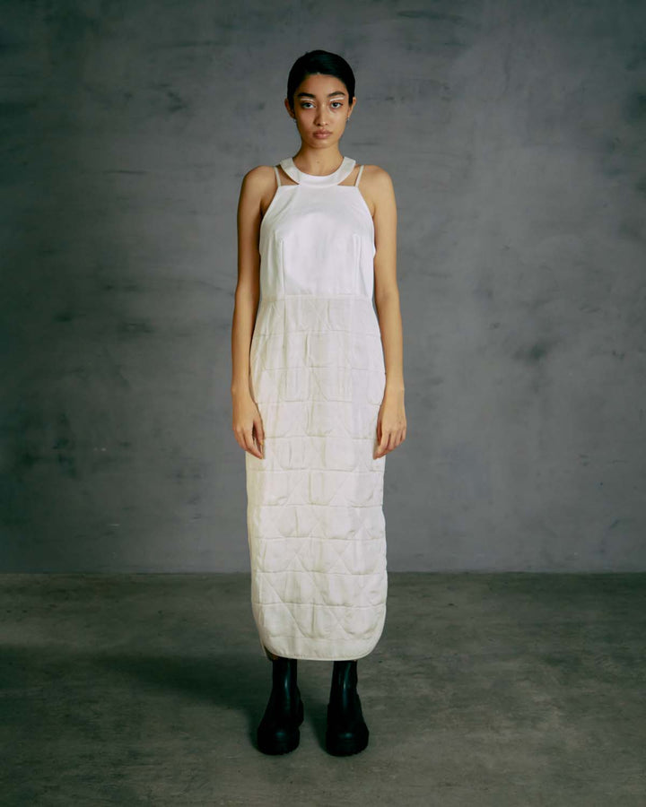 CONFLICTING HALTER NECK DRESS
