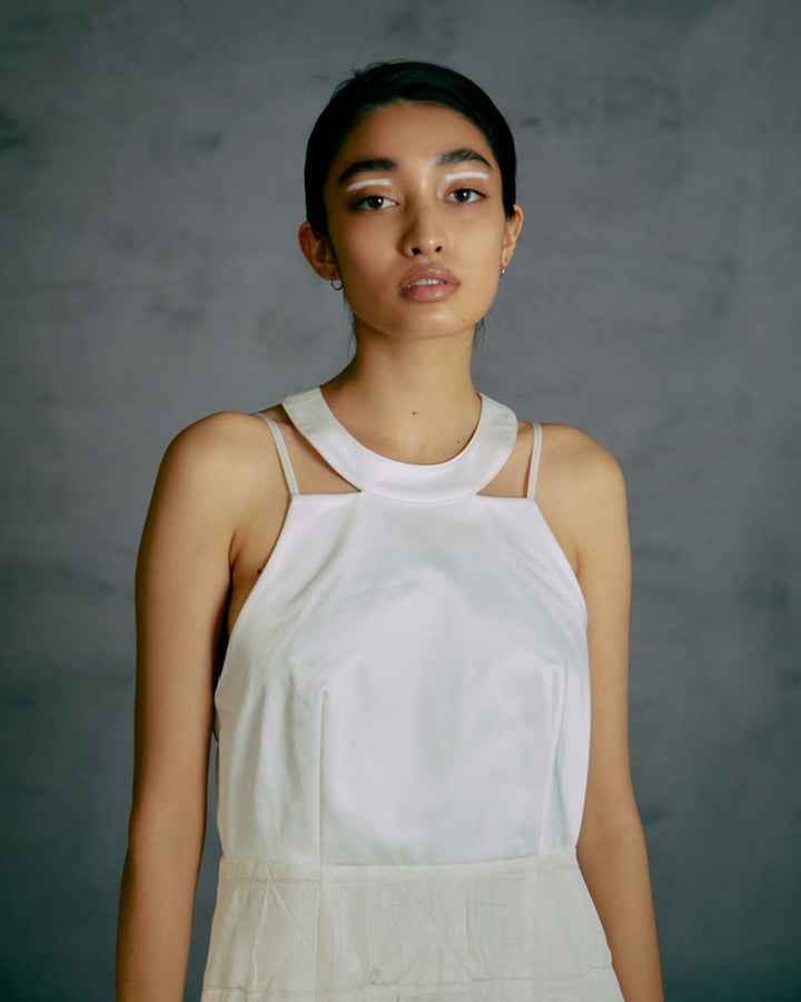 CONFLICTING HALTER NECK DRESS