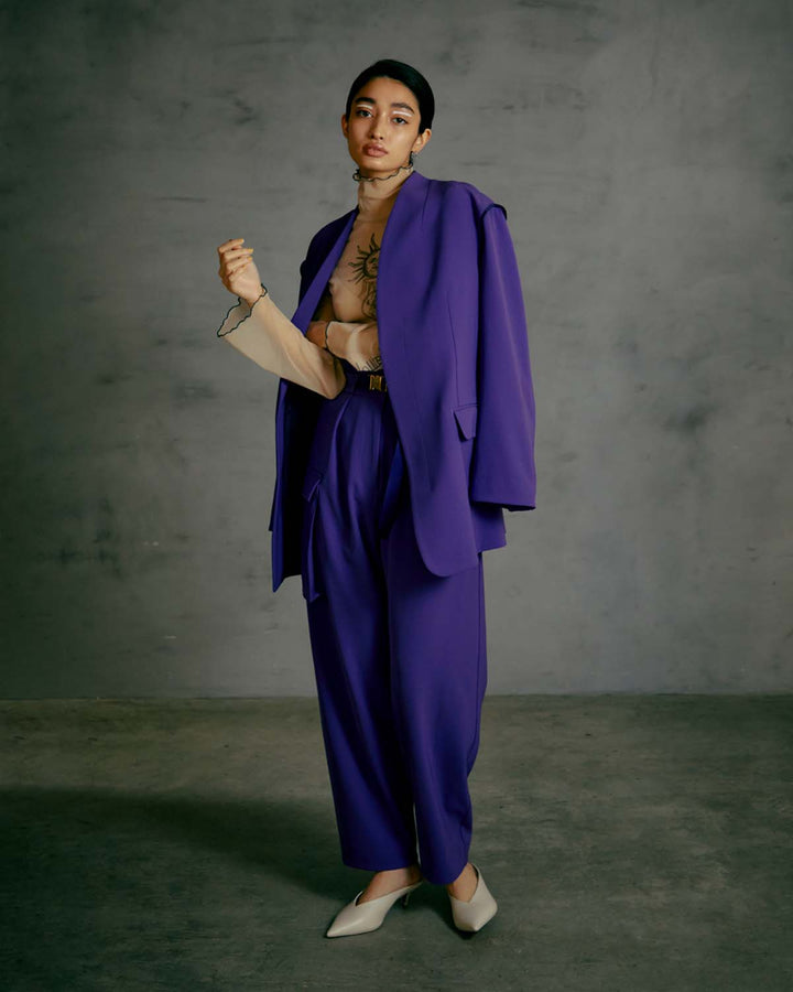 DOUBLE CLOTH COLLARLESS JACKET