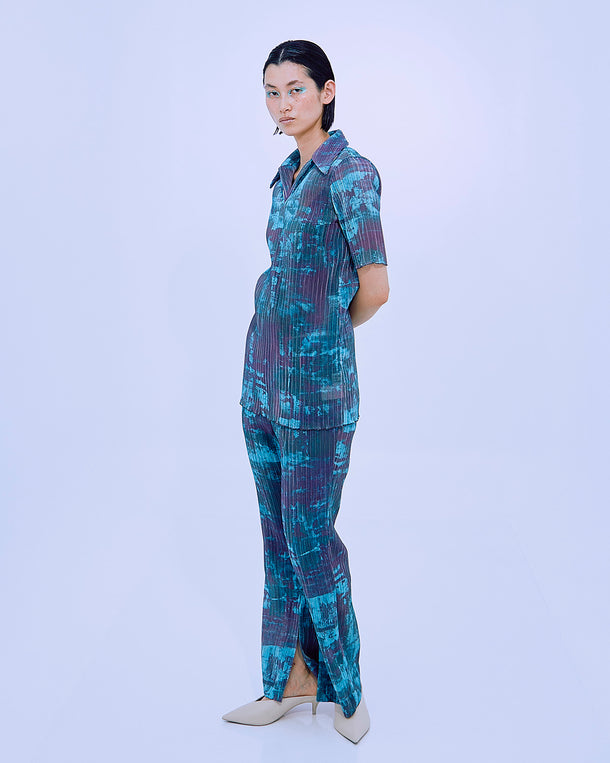 PRINT PLEATS RIB  PANTS