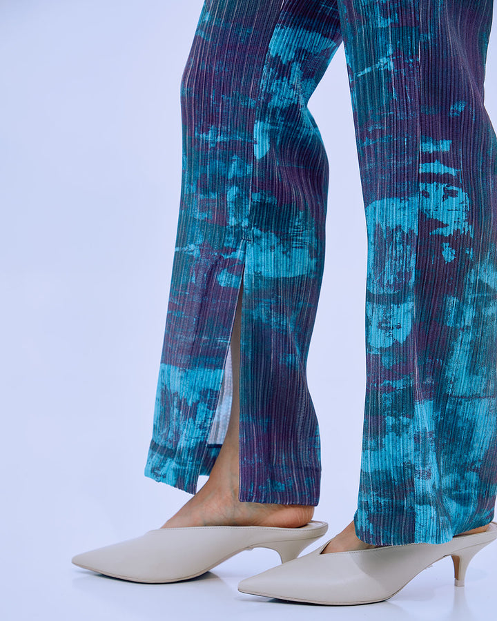 PRINT PLEATS RIB  PANTS