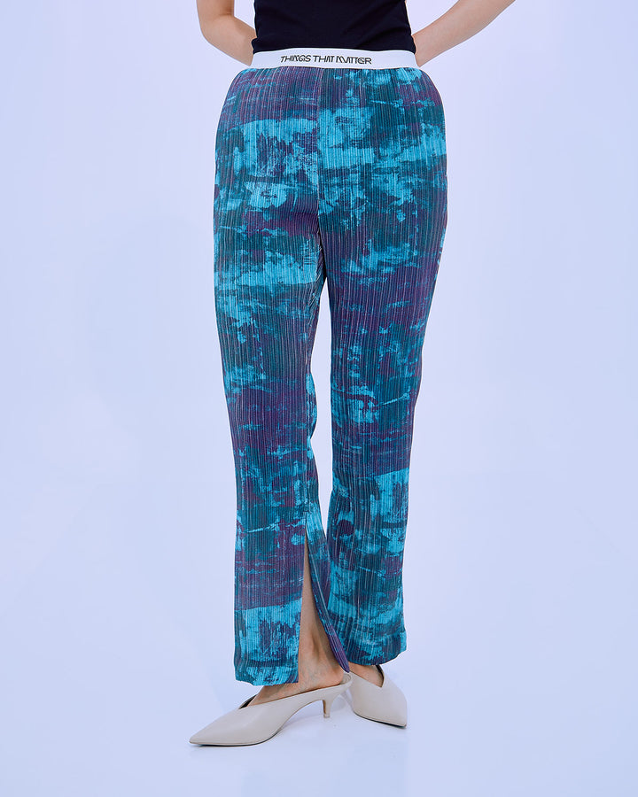 PRINT PLEATS RIB  PANTS