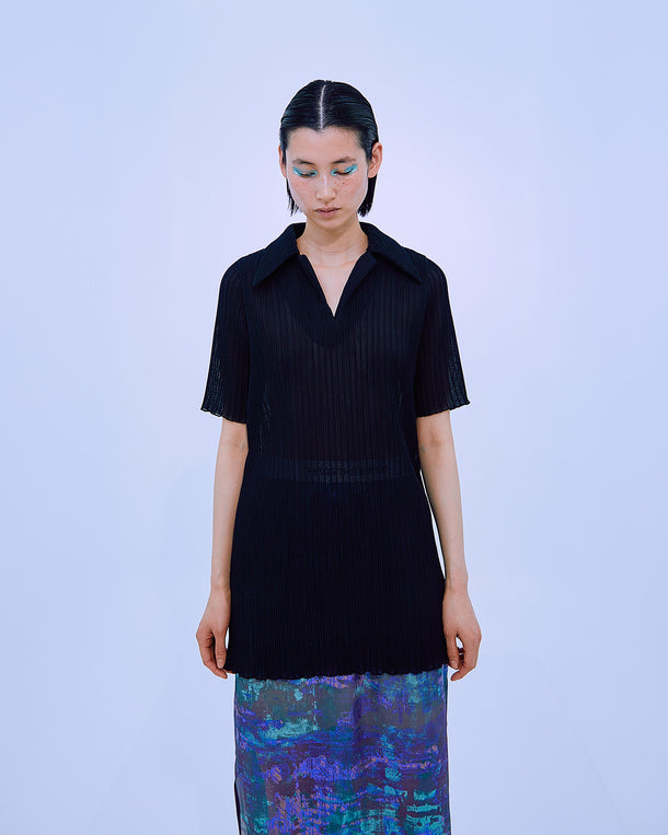 PLEATS RIB SHIRT COLLAR TOPS