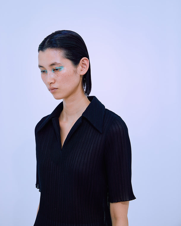 PLEATS RIB SHIRT COLLAR TOPS