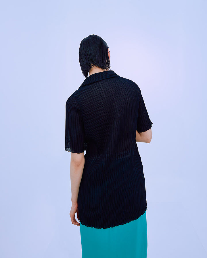 PLEATS RIB SHIRT COLLAR TOPS
