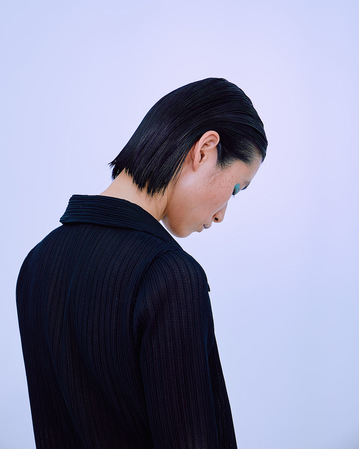 PLEATS RIB SHIRT COLLAR TOPS