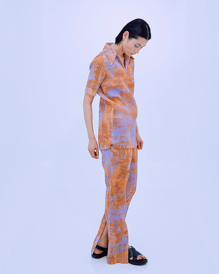 PRINT PLEATS RIB  PANTS
