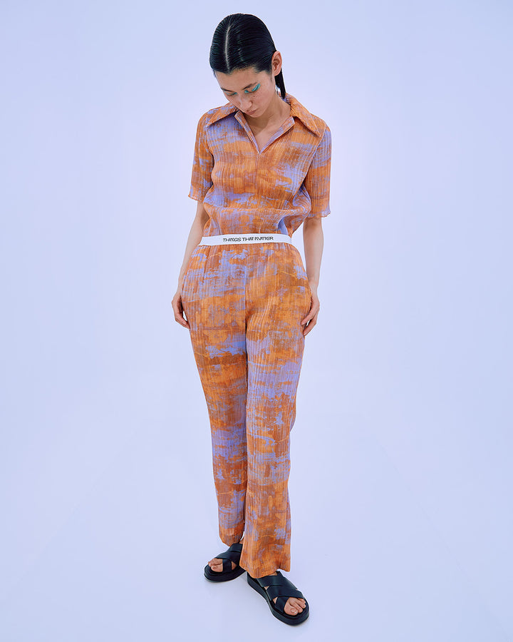 PRINT PLEATS RIB  PANTS