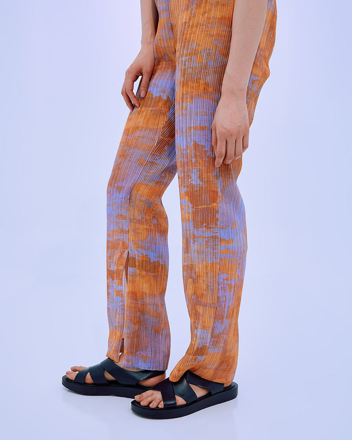 PRINT PLEATS RIB  PANTS