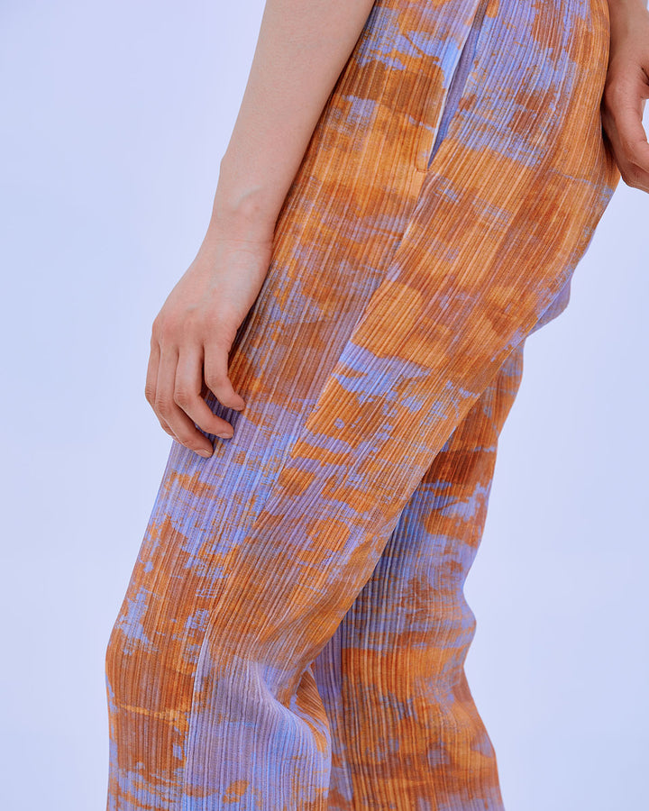 PRINT PLEATS RIB  PANTS
