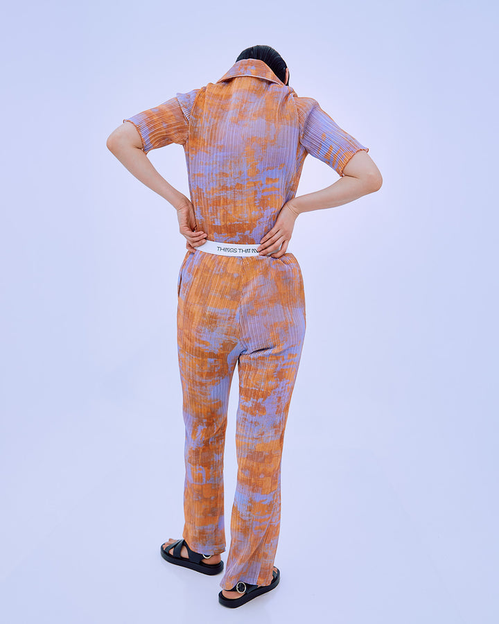 PRINT PLEATS RIB  PANTS