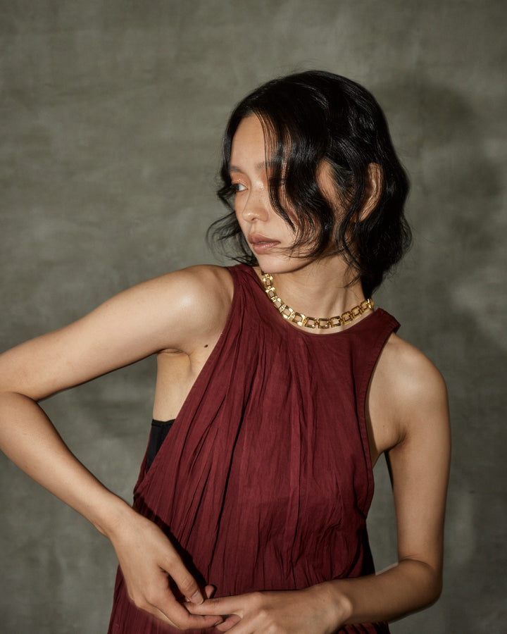 earth+-ing SLEEVE-LESS MAXI DRESS「泥染め」