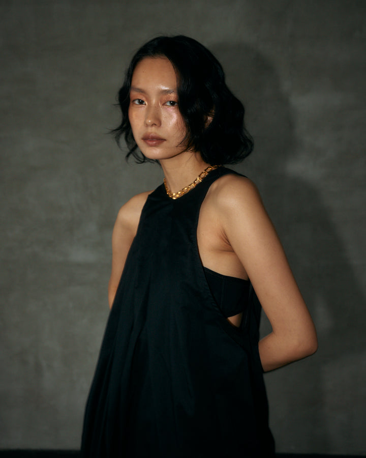 COTTON SILK SLEEVE-LESS MAXI DRESS