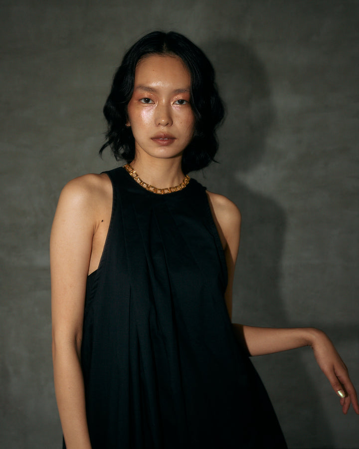 COTTON SILK SLEEVE-LESS MAXI DRESS