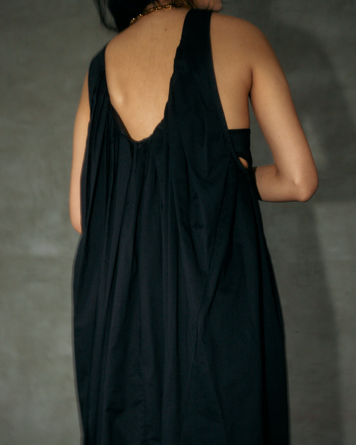 COTTON SILK SLEEVE-LESS MAXI DRESS