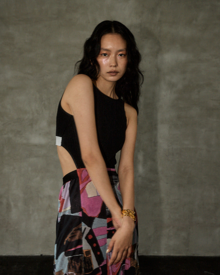 PRINT TANK TOP MAXI FLARE DRESS