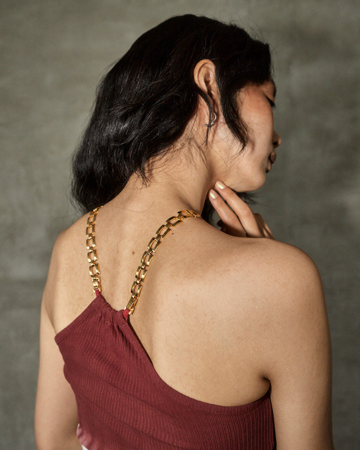 earth+-ing  HALTER NECK CHAIN STRAP TOPS 「泥染め」