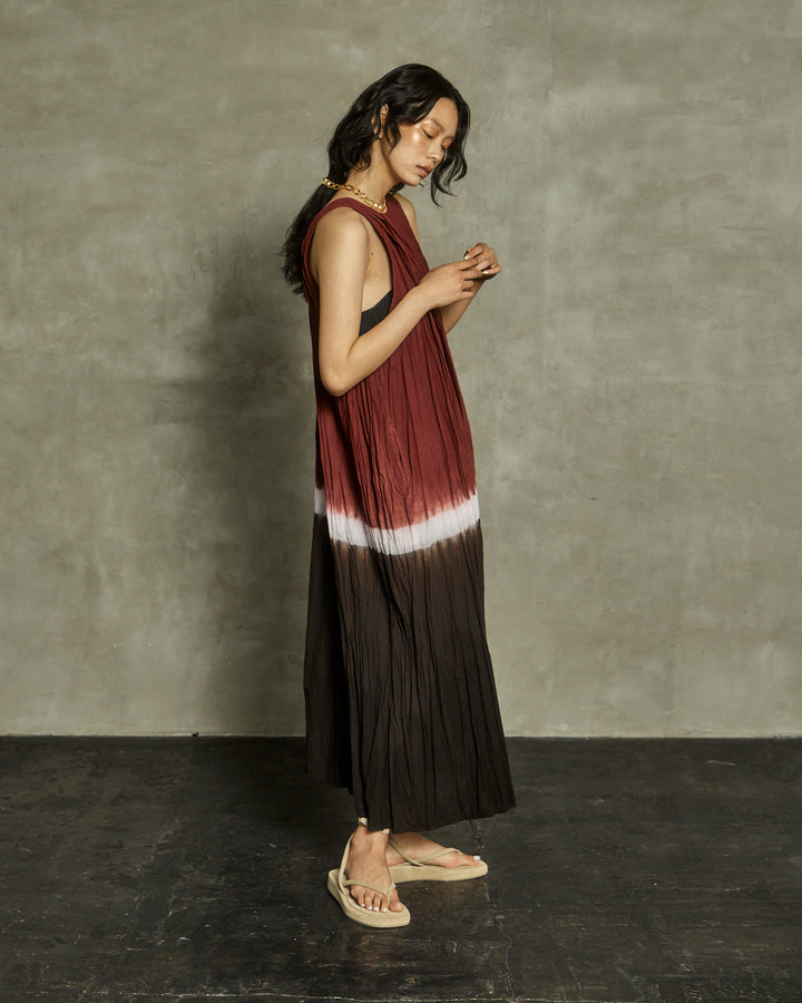 earth+-ing SLEEVE-LESS MAXI DRESS「泥染め」