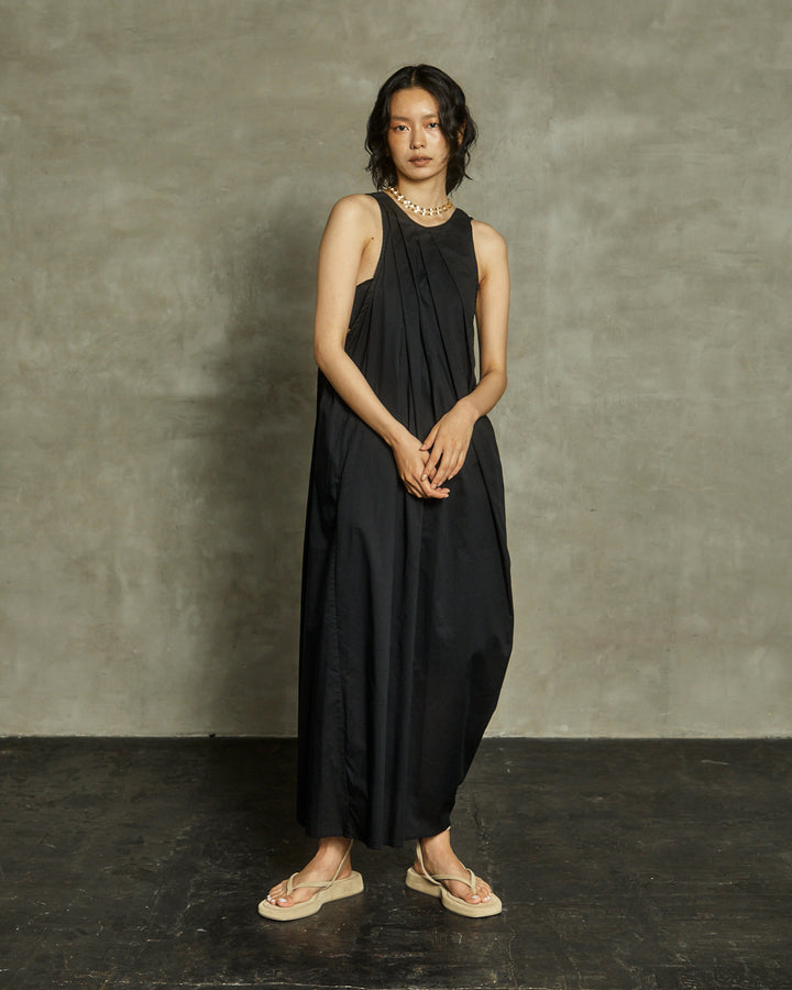 COTTON SILK SLEEVE-LESS MAXI DRESS