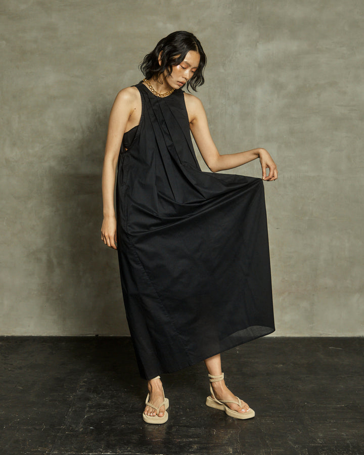 COTTON SILK SLEEVE-LESS MAXI DRESS