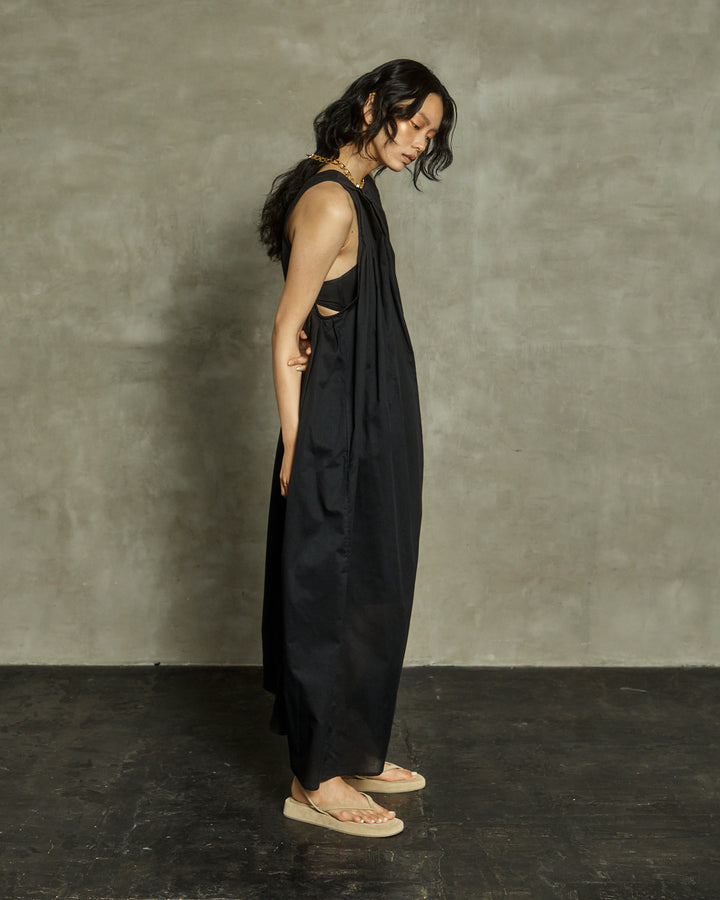 COTTON SILK SLEEVE-LESS MAXI DRESS