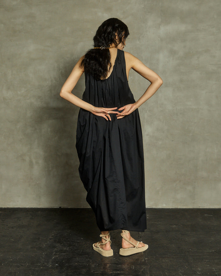 COTTON SILK SLEEVE-LESS MAXI DRESS