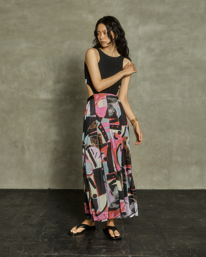 PRINT TANK TOP MAXI FLARE DRESS