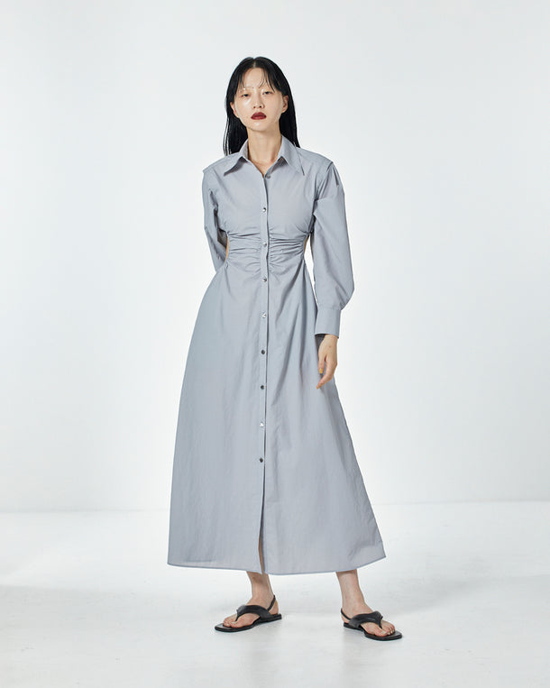 WAIST HOLE SHIRT MAXI DRESS