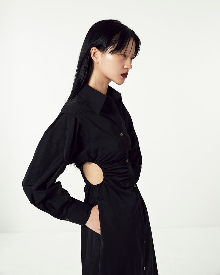 WAIST HOLE SHIRT MAXI DRESS