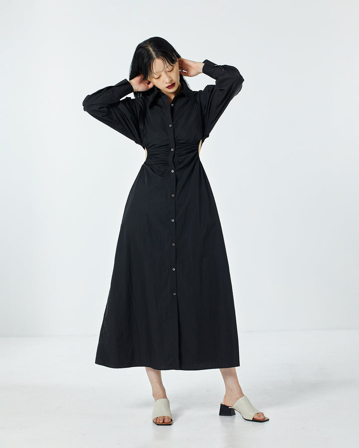 WAIST HOLE SHIRT MAXI DRESS