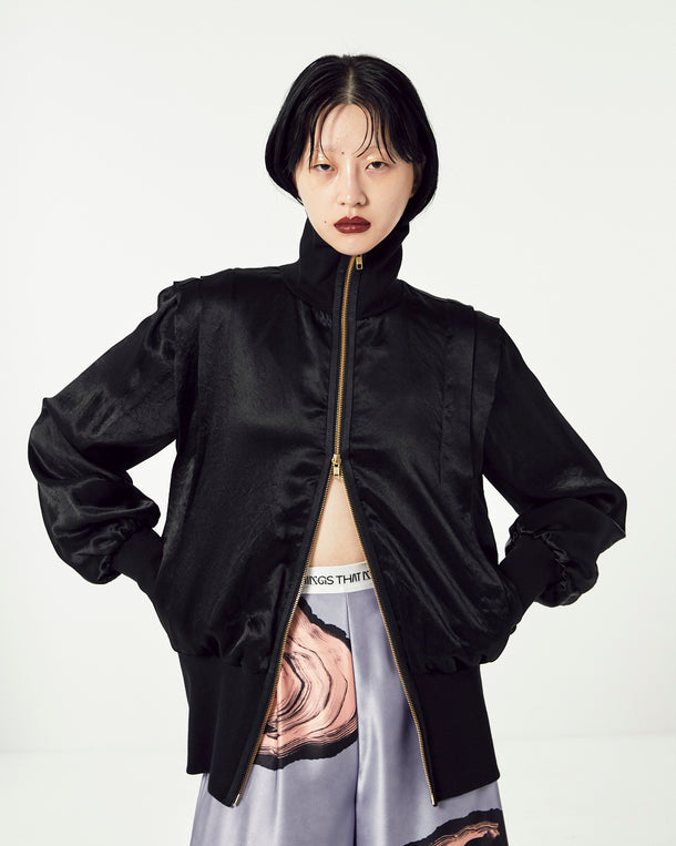 ACETATE SATIN ZIP UP BLOUSON