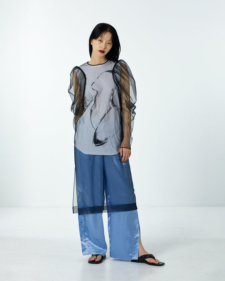 VOLUME SHOULDER TULLE BLOUSE & PRINT T-SHIRT
